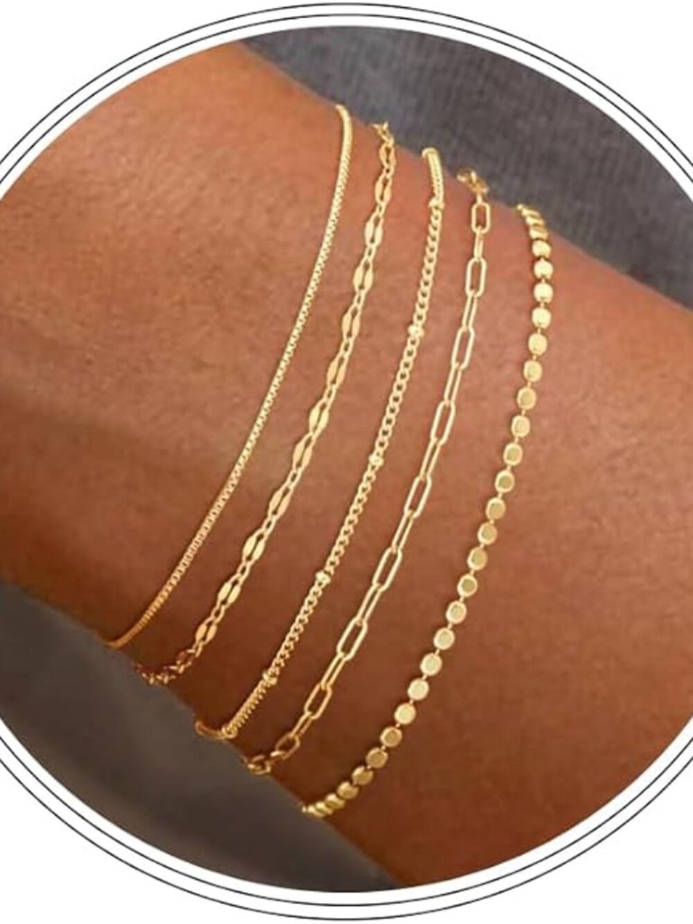 Dainty 14K Gold Plated Stackable Bracelet Set for Women